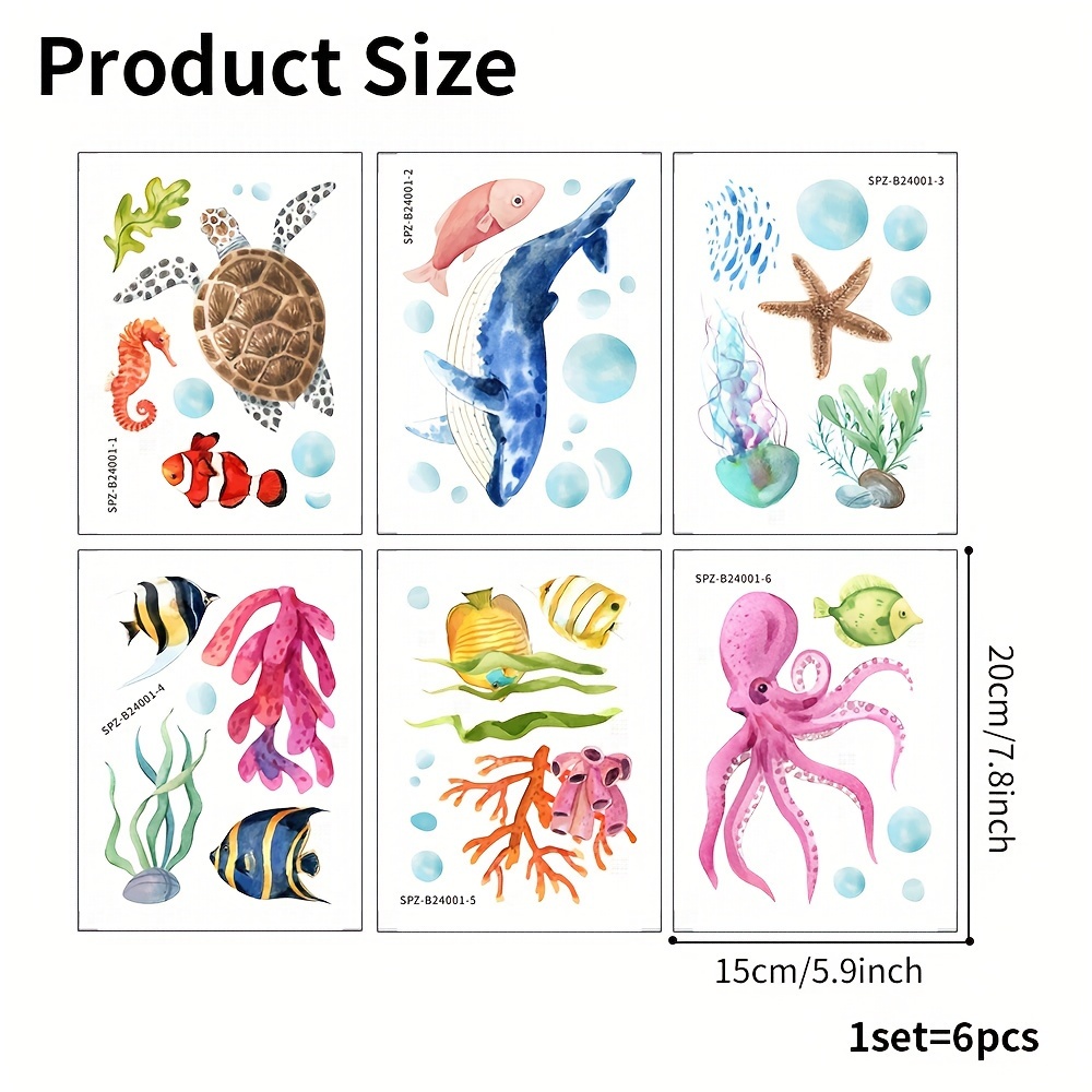 6pcs Underwater Scene Non-slip Bathtub Stickers - Waterproof, Frosted Plastic Decals For Fun Bathroom Decor
