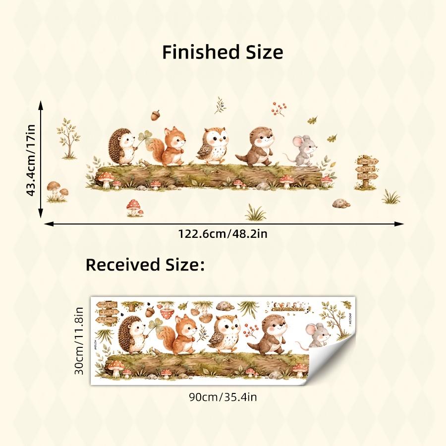 TEMU 1pc Stickers Muraux Animaux de la Forêt en Aquarelle, Décalcomanies Hérisson Écureuil Souris Feuille, Décoration de Forêt Nature Mignonne pour