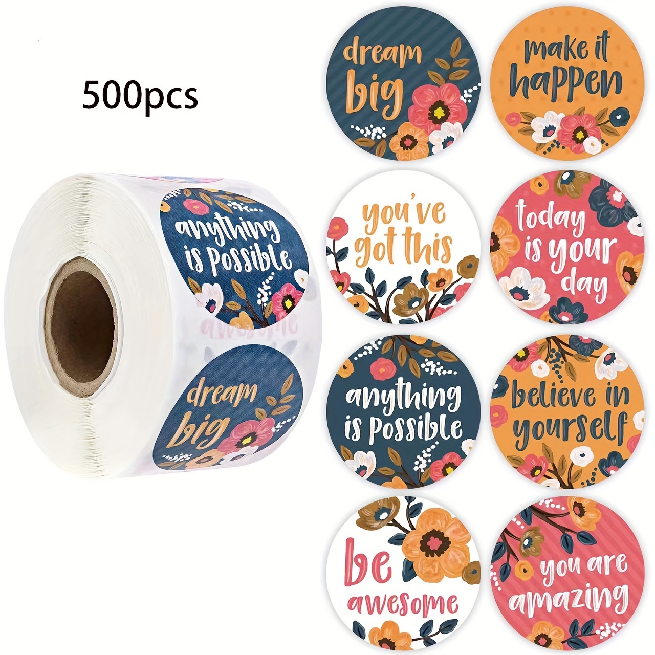 

500pcs Inspirational Floral Stickers - Positive Affirmation Quotes For Gifts, Weddings, Envelopes - Motivational Encouragement Flower Decals, Paper Material