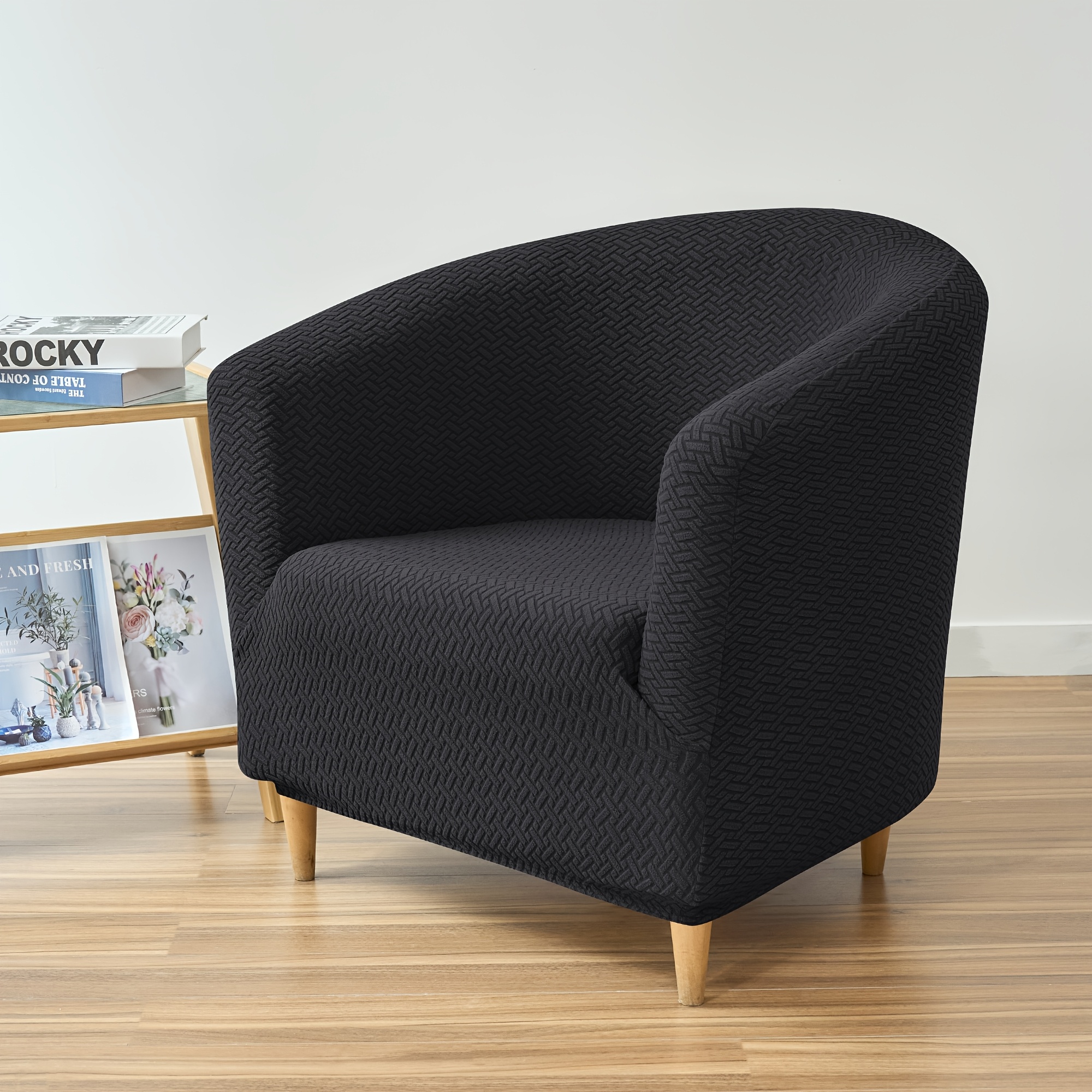 TEMU 1pc Club Chair Sofa Cover Stretch Chair Cover Fleece Jacquard Tub Chair Slipcover Spandex Armchair Sofa Cover Removable Sofa Furniture Protector