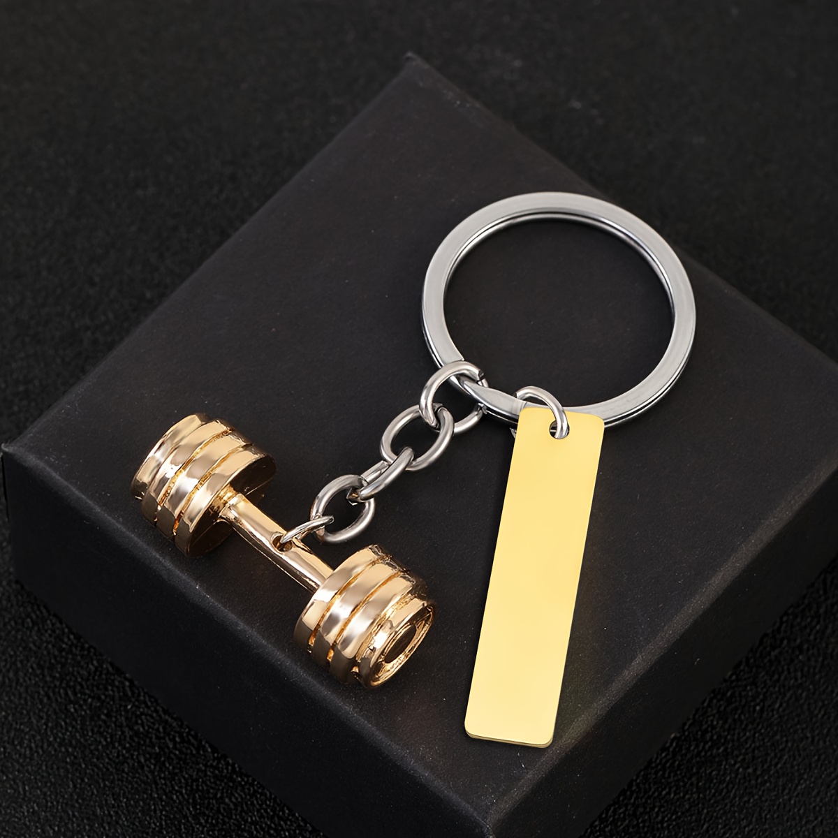 TEMU Personalized Long Strip Custom Text - Alloy Dumbbell Charm Keychain, Casual Car Accessory Bag, School Cute Gothic Y2k Style Keychain, Holiday