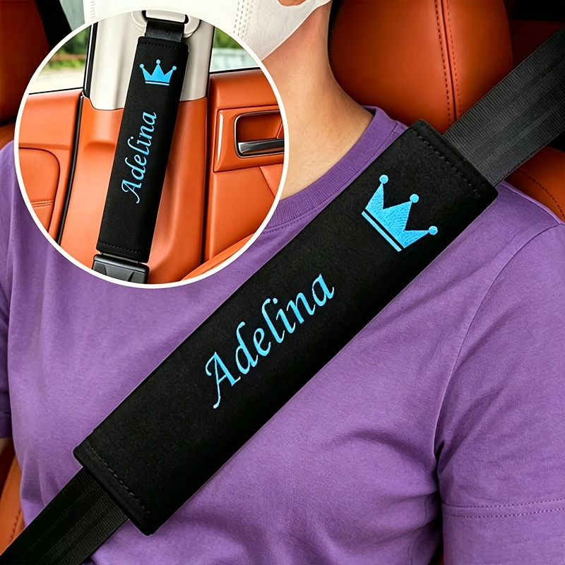 TEMU DIY Bordado Personalizado Corona Cinturón de Seguridad Coche de de Felpa Engrosada para Cinturón de Seguridad de Coche Universal Accesorio de