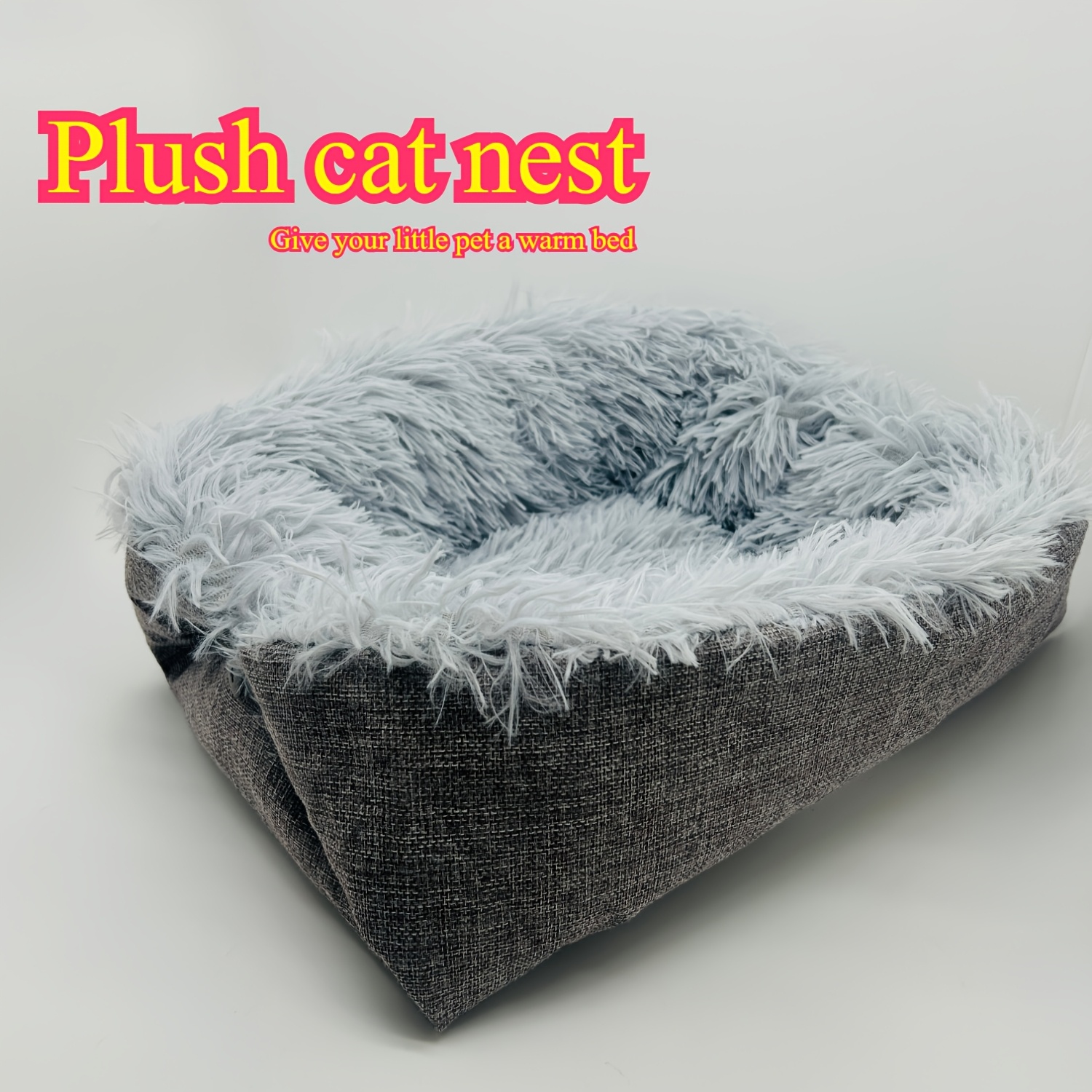 

Plush Cat Bed, Polyester Fiber Filled, Non-assembled Square Pet Pad, Suitable For Chinchilla, Rabbit, Dual-use For Autumn And Winter, Comfortable Nest