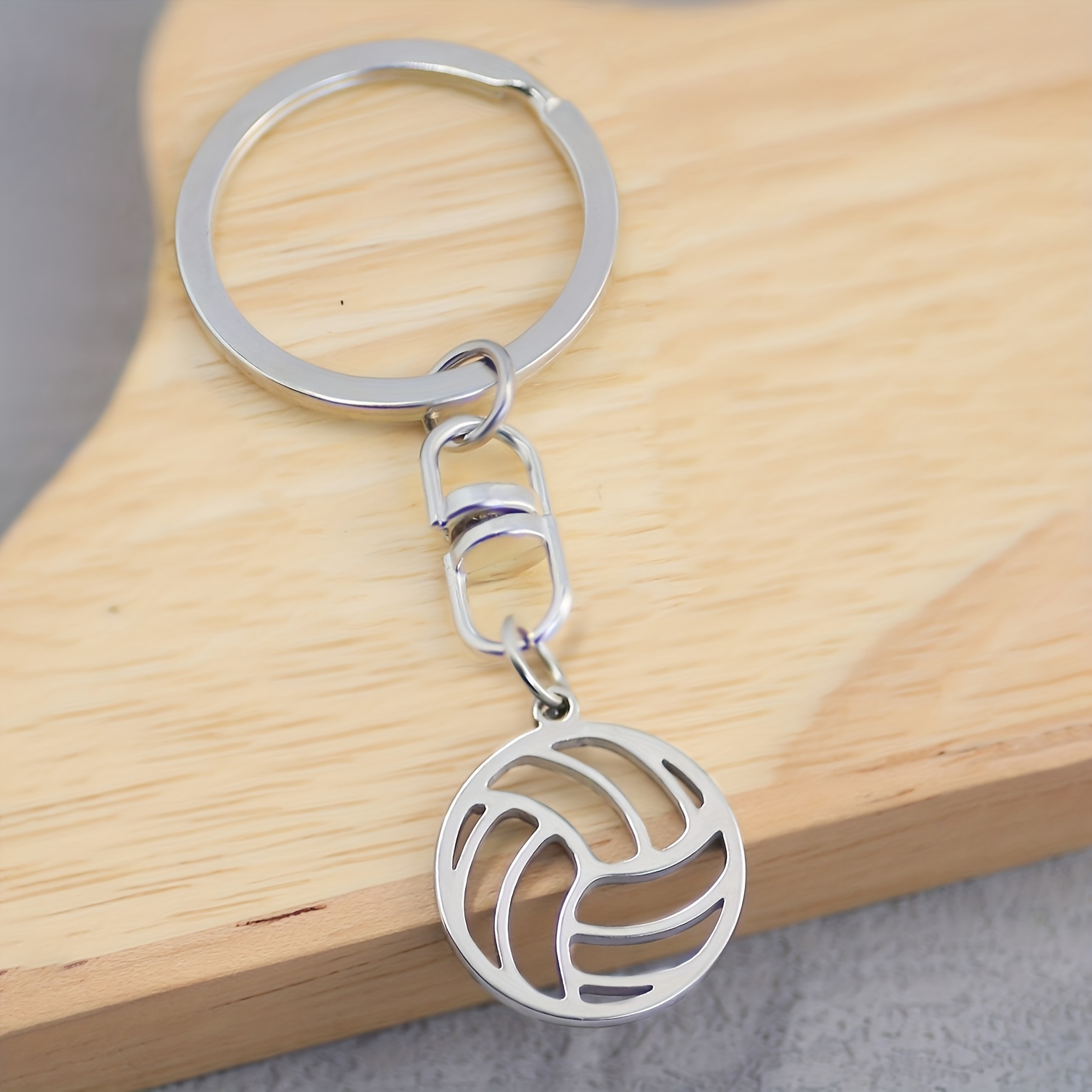 1pc Stainless Steel Polished Hollow Volleyball Pendant, Men's Stylish Minimalist Sports Key Ring Keychain