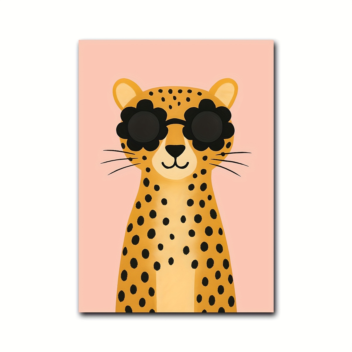 Image of 2d Flat, 2d Flat, 1pc/set Cool Wall Art, Flower Sunglasses Animal Art Poster, Print, Dopamine Poster, Minimalist Animal Decor, Home Decor Living Room, Wall Decor, No Frame, Halloween Christmas Decor
