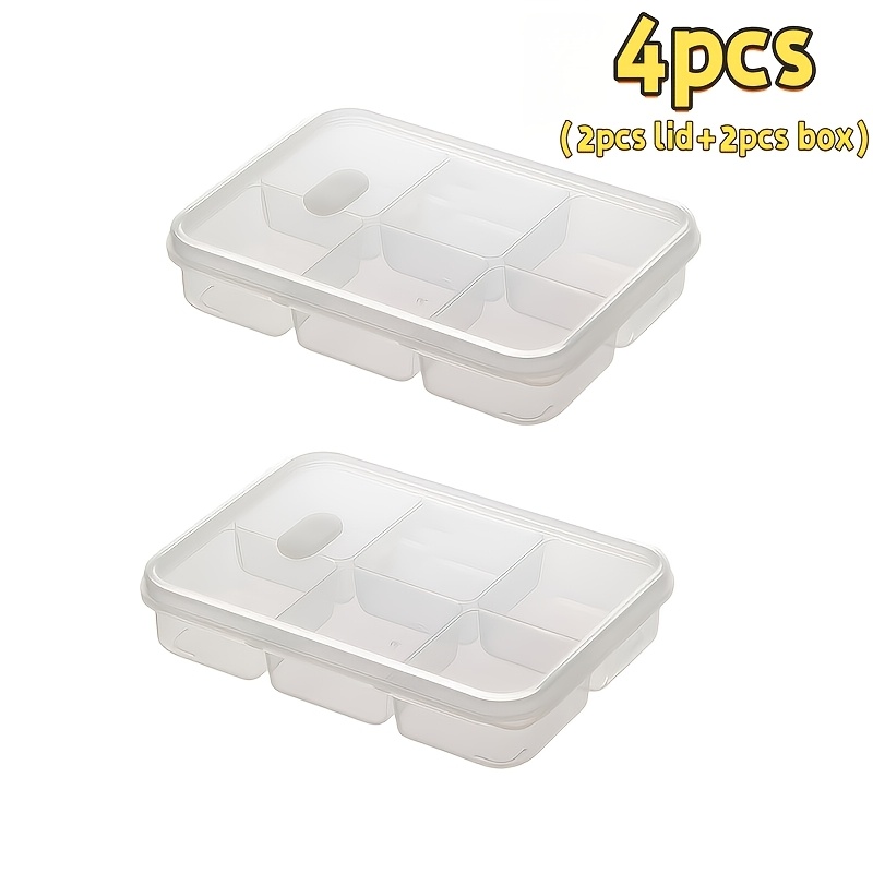 TEMU 4pcs Set: 2 Lids + 2 Containers, New Thickened 6-compartment Refrigerator Storage Box, Fresh-keeping Container With Ventilation Holes In Lid,