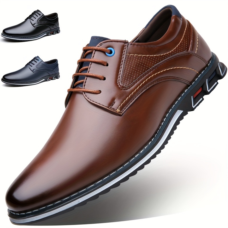 

Men's Plus Size Pu Leather Solid Casual Shoes, Wear-resistant Non Slip Lace-up Dress Shoes, Men's Office Daily Footwear