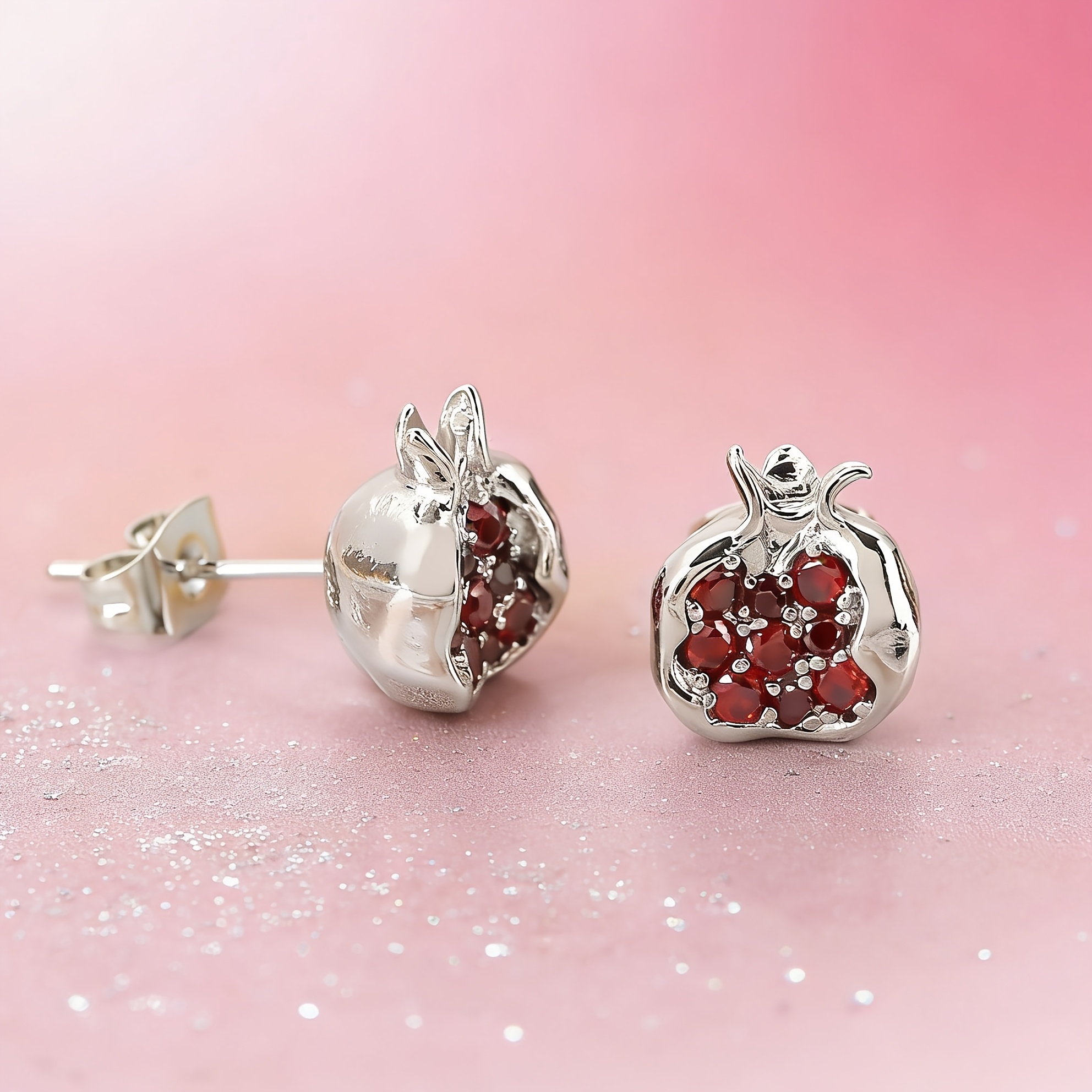 Image of 1 Pair, European And - Copper, Elegant And Valentine's Day Pomegranate-style Stud Earrings - Unisex Fashionable And Ear Studs And Earrings, Suitable For Holiday Parties, Gatherings, Balls, Christmas