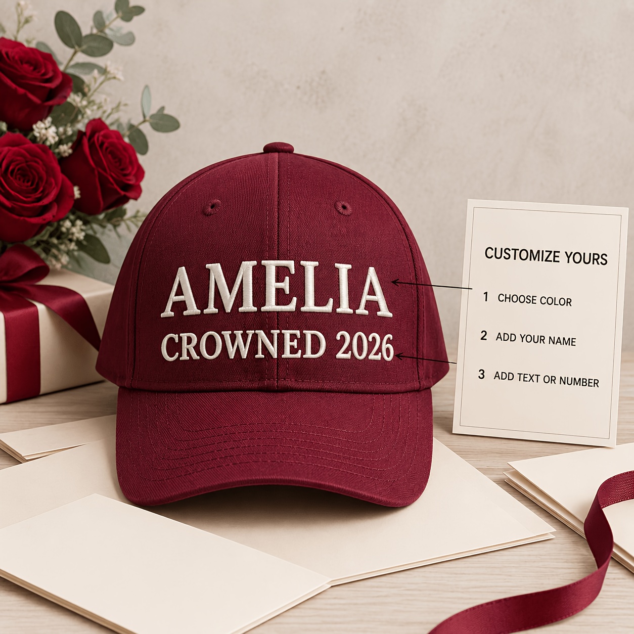 Customizable Baseball Cap with Dual-Line Text Embroidery