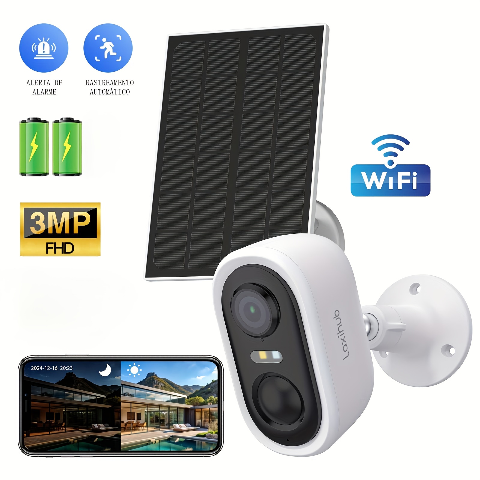 TEMU Laxihub 1296p Solar Powered Outdoor Wireless Security Camera, 5200mah Battery Powered Cctv Camera For Home Security, 2.4ghz Wifi, Cloud/sd Card
