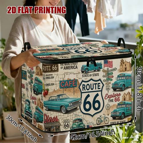1pc american vintage printed storage box large capacity with lid clothing and organizer under bed storage