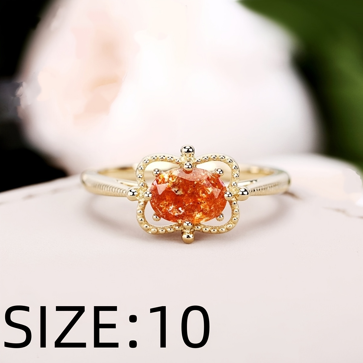 Retro Copper Inlaid Zirconia Orange Ring for Daily Wear
