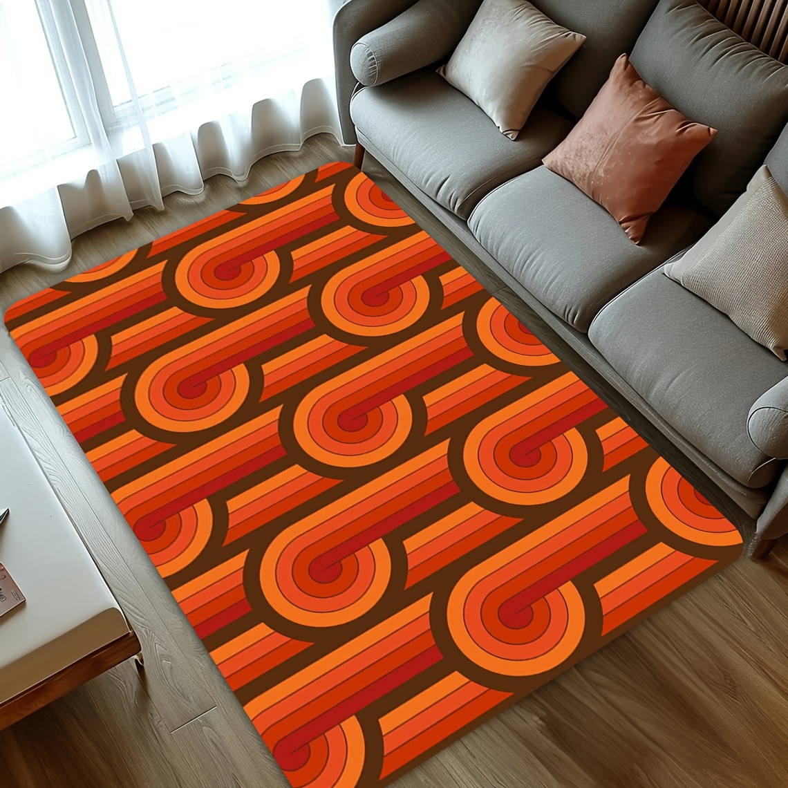 TEMU Tapis 1 pièce, motif médiéval rétro à rayures orange , décoration pour chambre, cuisine, salon, salle à manger, tapis de sol antidérapant, tapis