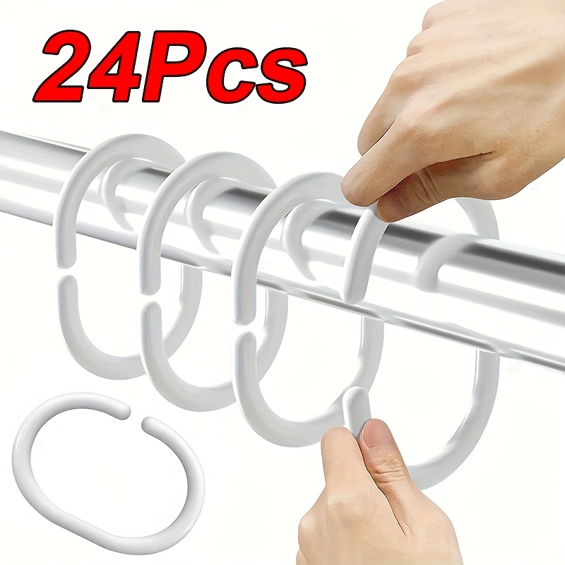 Image of 24pcs Round Curtain Hook Rings, Snap Hooks For Home Use, Plastic Curtain Rings, Multi-functional Rings, Bathroom Shower Curtain Hooks