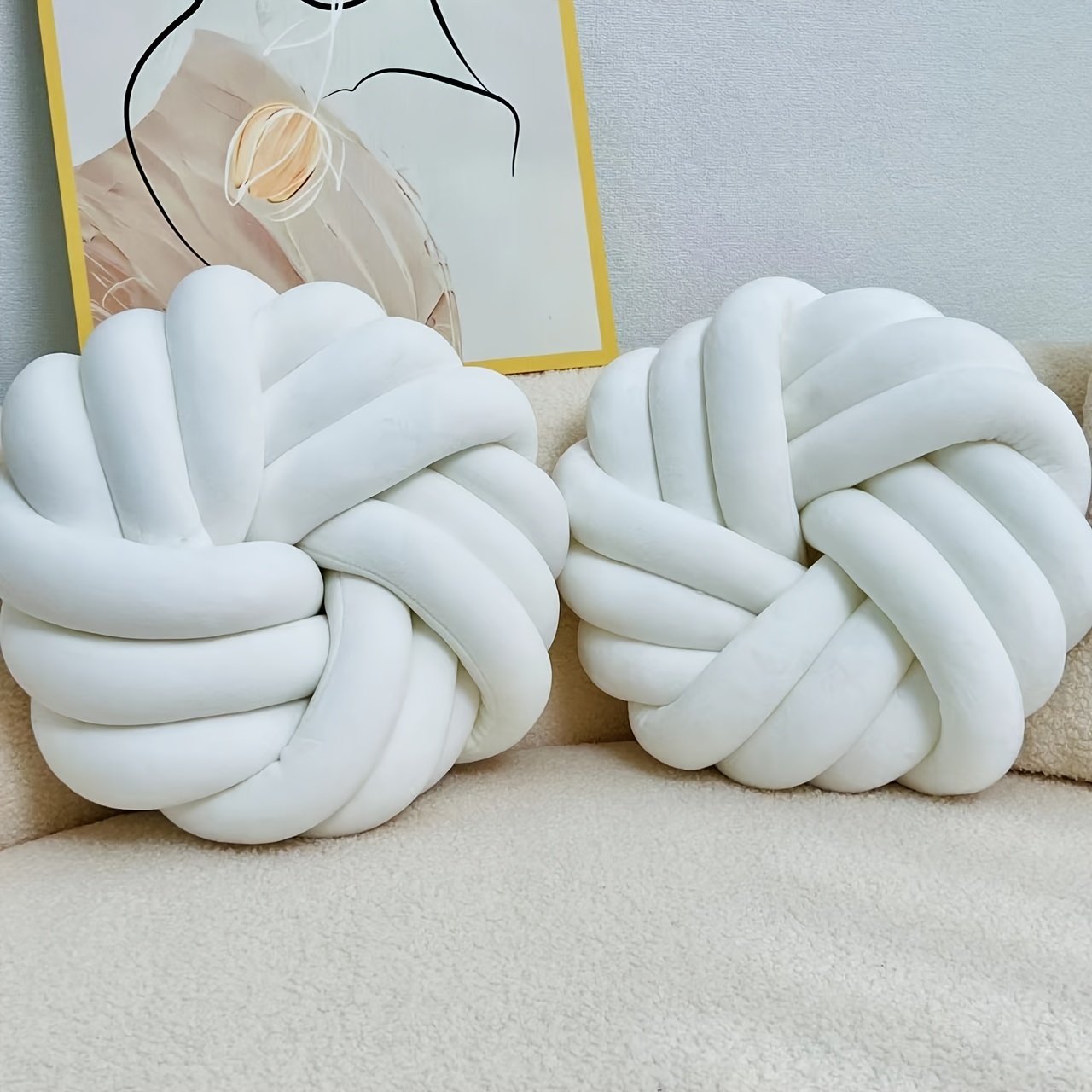 Image of 2pcs Decorative Pillows Throw Knot Pillow For Couch Bedroom Soft Plush Sofa Pillow Ball Handmade Chair Cushion For Living Room Car Decorations