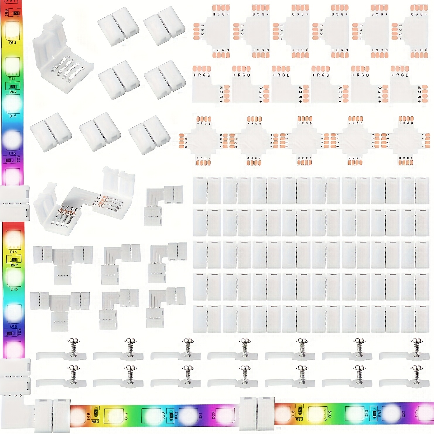 Image of 101pcs Of Led Strip Connectors, Solderless Connectors For Light Strips, Suitable For 4-pin 10mm Wide Strips And Bands
