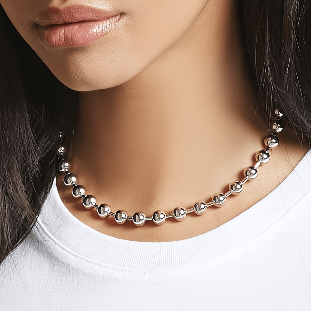 Unisex 8mm Silvery Stainless Steel Ball Bead Necklace