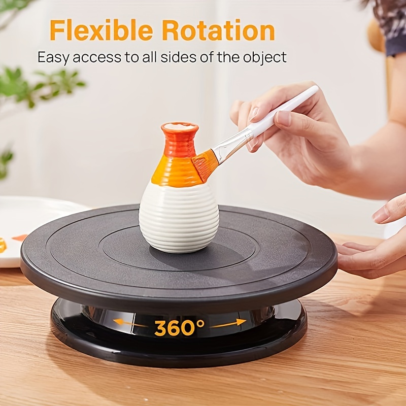 

11-inch Black Rotating Turntable With Carving Wheel - Lightweight Stand For Cake Decorating, Painting & Display