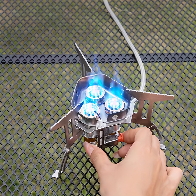 3500W / 6800W Windproof Camping Stove with Fuel Canister Adapter, Piezo Ignition, Durable Stainless Steel, Portable Foldable Grill for Outdoor Hiking and Picnics - Ideal for Thanksgiving, Independence Day, Christmas, Halloween, Camping Gear | Modern Camping Gear | Durable Construction, Camping Stove