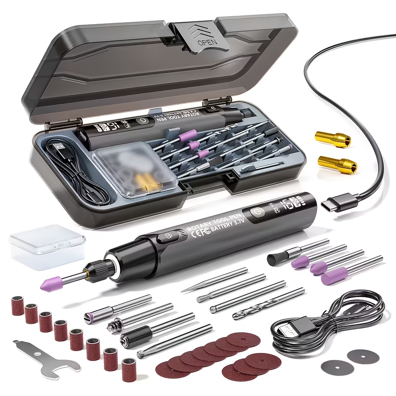 TEMU Rotating Tool Kit | Portable Rechargeable Polishing Pen With 6-speed Variable Frequency, Circular Sandpaper Disc, Stainless Steel, Lithium