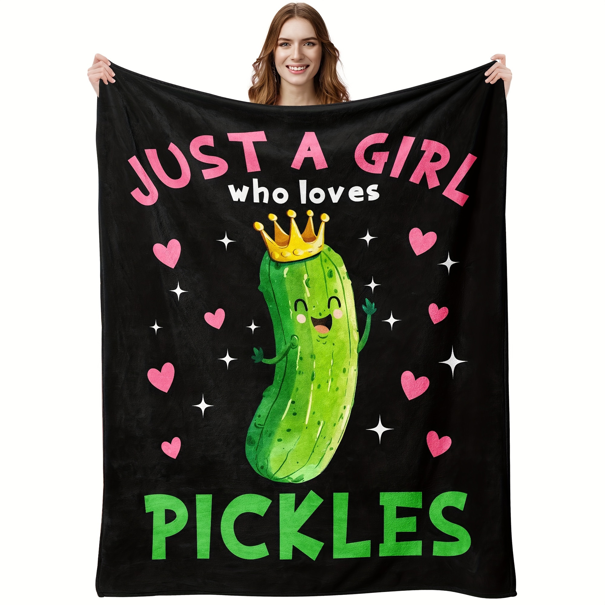 

Contemporary Flannel Throw Blanket - Cartoon Pickle Themed Gift, Multipurpose Knitted Cozy Blanket For Pickle Enthusiasts, Machine Washable, Polyester 100%, 200-250g Fabric Weight