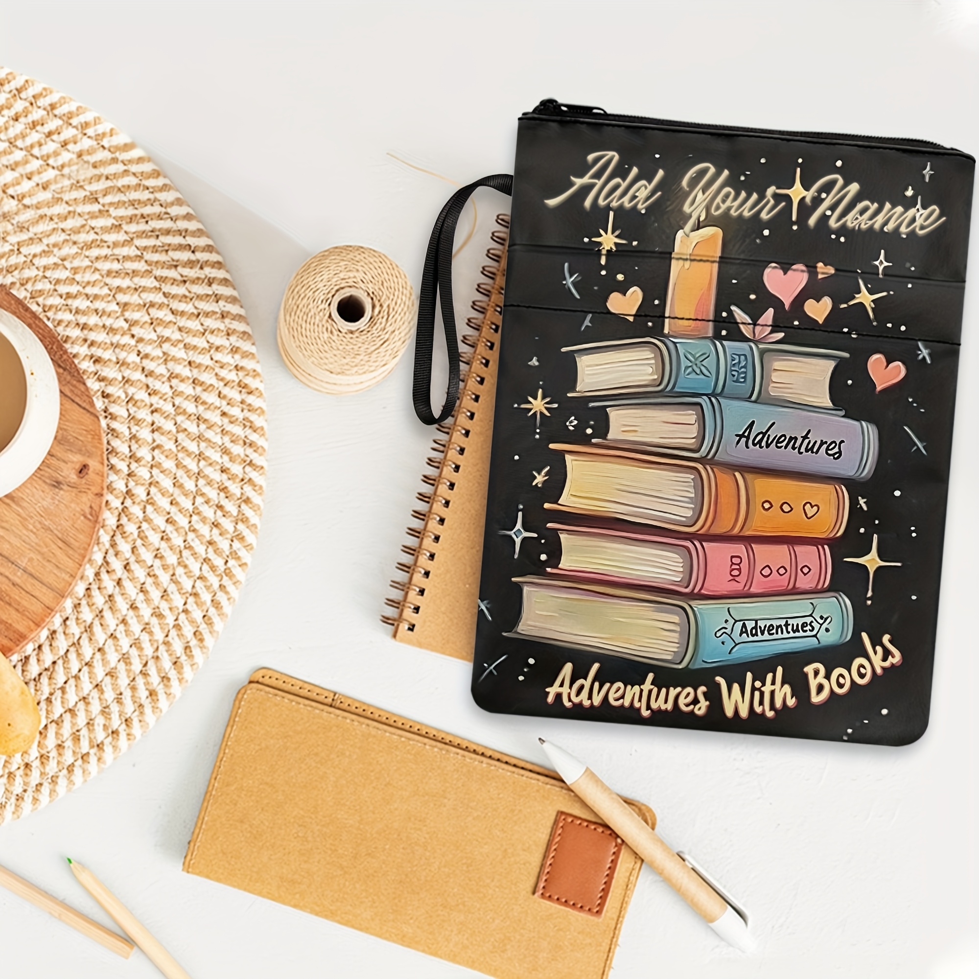 TEMU Fundas de Libro Personalizadas con Cierre de Cremallera - /Texto a Medida, Protector de Libros con Bolsillo, Regalo de Lectura para Mujeres y