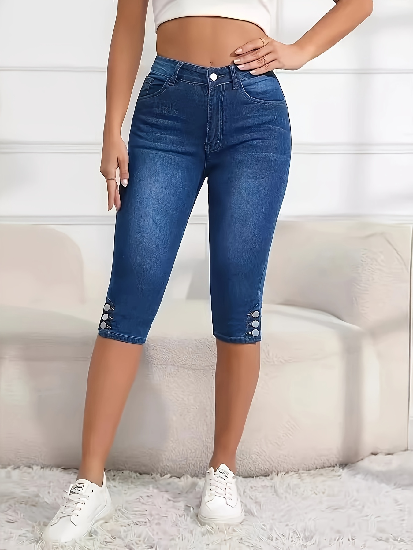 women's summer stretch denim weight skinny jeans button Temu Germany