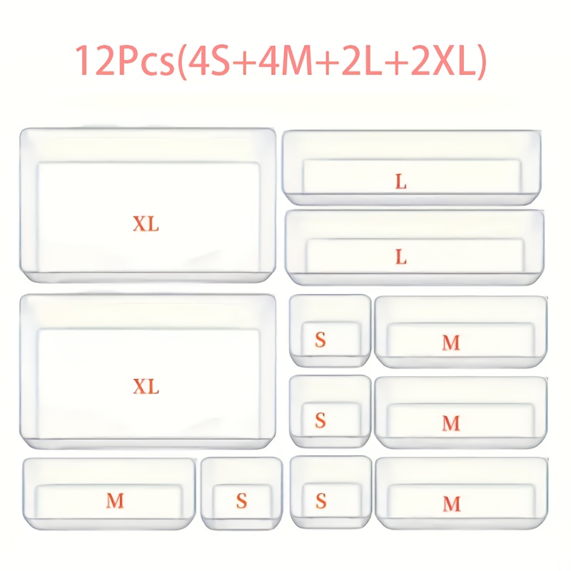 Image of 12pcs Clear Acrylic Drawer Organizer, Cosmetic And Stationery Storage Box, Suitable For Makeup, Office Supplies, For Home Storage, Desk And Drawer Organizer For Home Storage