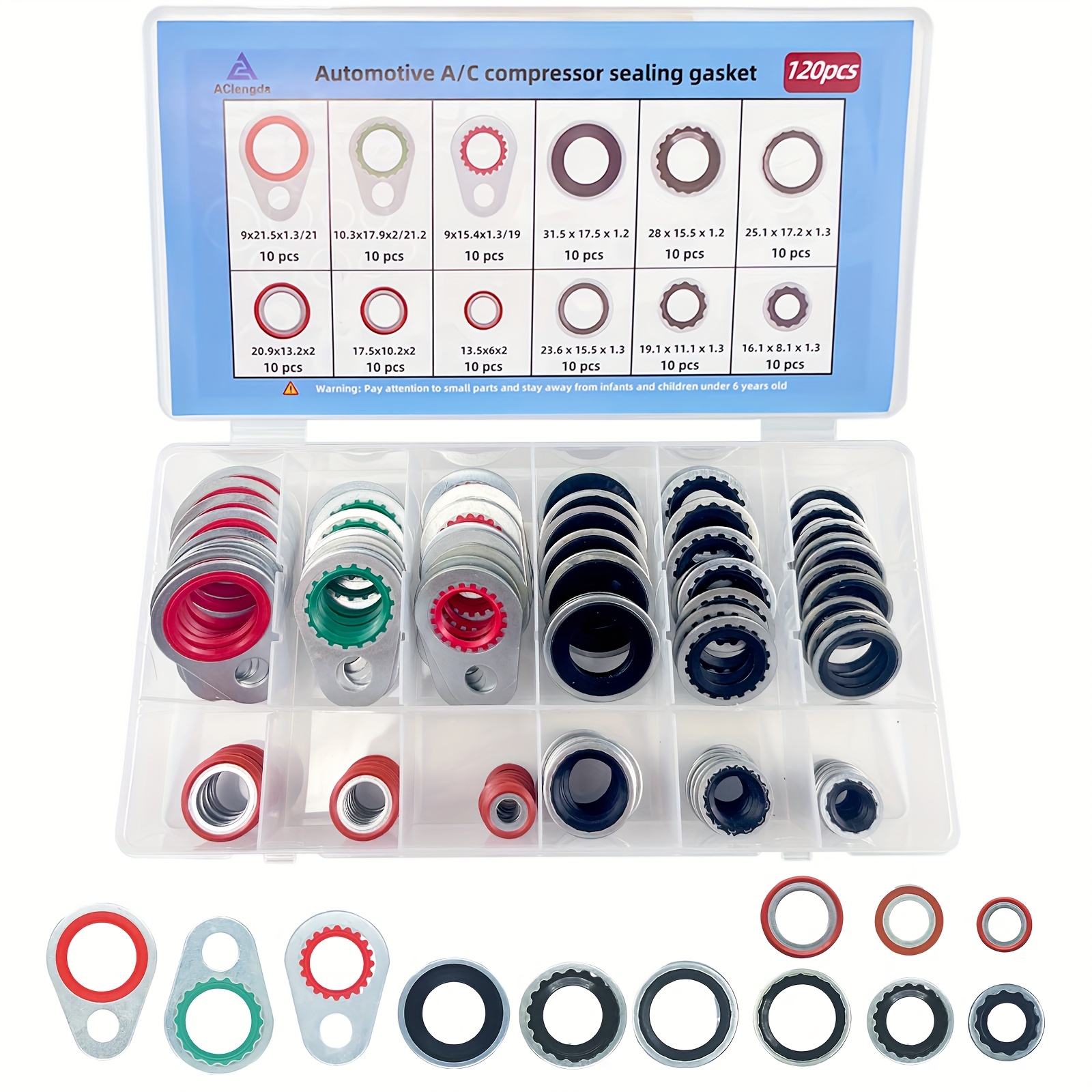 TEMU 120 pezzi 12 Misure Premium Guarnizione Compensatore A/C, Kit Guarnizioni Sigillo Porta Compensatore Condizionamento Aria Auto, Set Assortimento