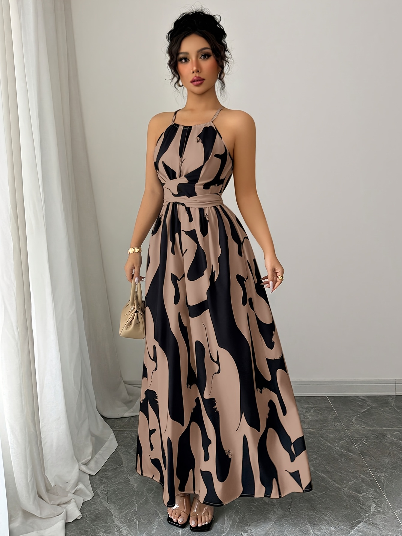 black long halter neck dress Plunging V-Neck Long Halter Formal Dress