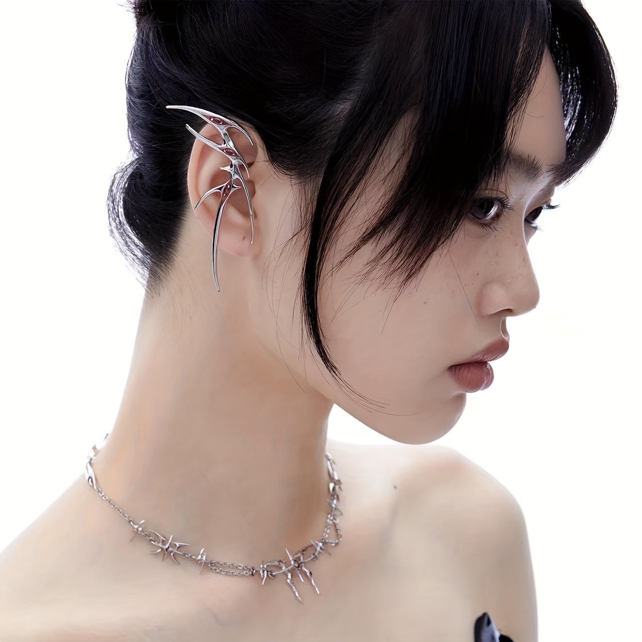 TEMU Une paire de manchettes d'oreille papillon symétriques de la série Blood , style métallique