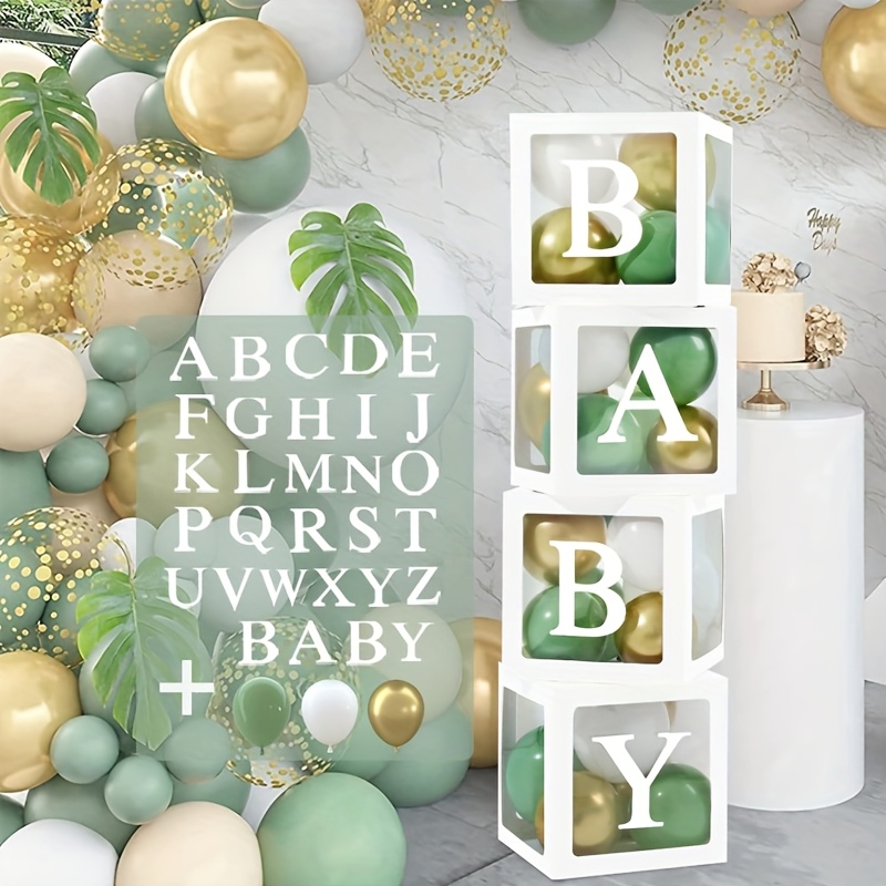 TEMU Halloween Christmasgift For Her/him 4 Transparent Balloon Boxes Containing 30 Letters (baby+a-z), Party Decoration, Gender Revealing Party