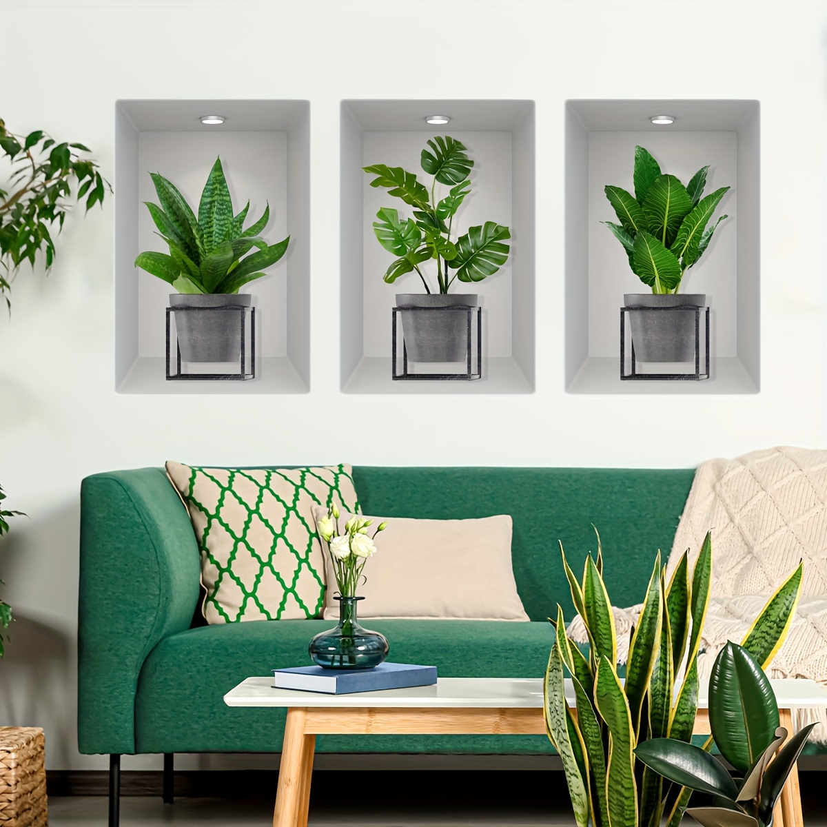 

A Set Of Creative Paintings With 3d Potted Plants Wall Stickers For Bedroom Living Room Background Room Decoration Self-adhesive Wall Stickers