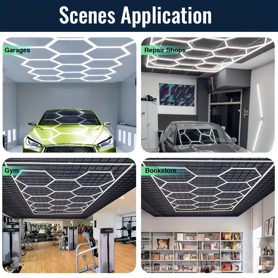 Plafonnier LED Hexagonal Garage - 4500K, Lumière Blanche Jour, étanche IP65, Facile à Installer Sans Fil, Pour Atelier, Salle De Sport
