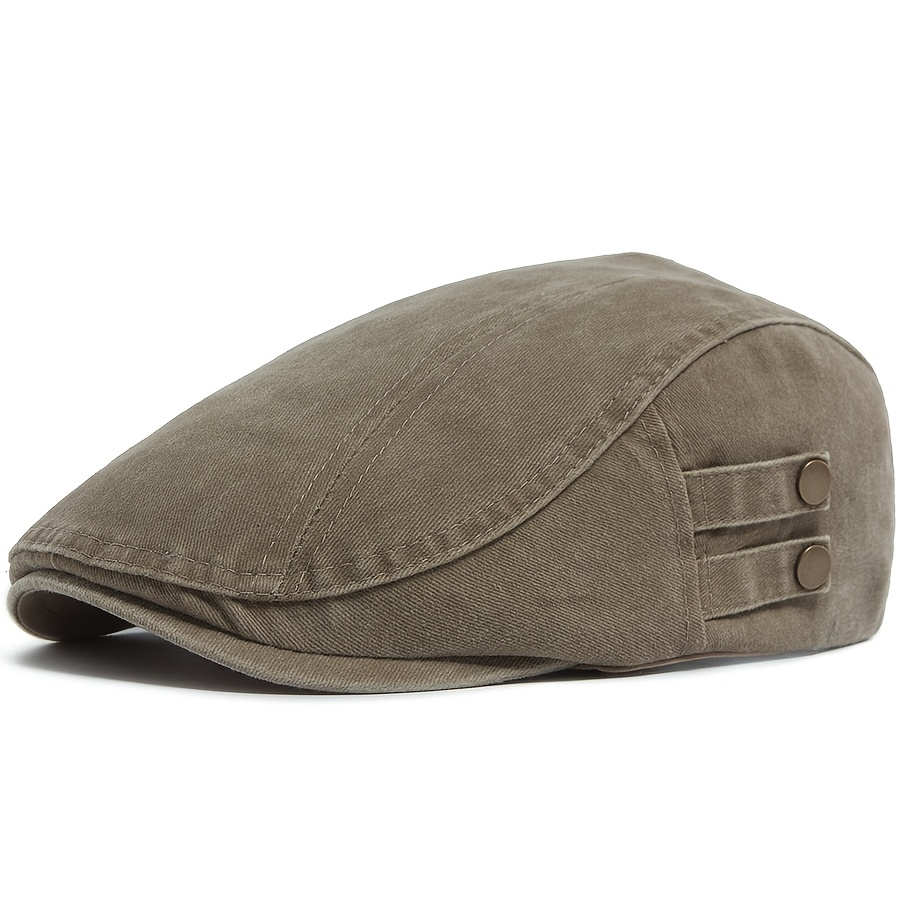 TEMU Double Button Decorate Water Wash Beret Fashion Vintage Men Newsboy Cap Women Male Casual Flat Visor Hat Spring Autumn Summer For Unisex New