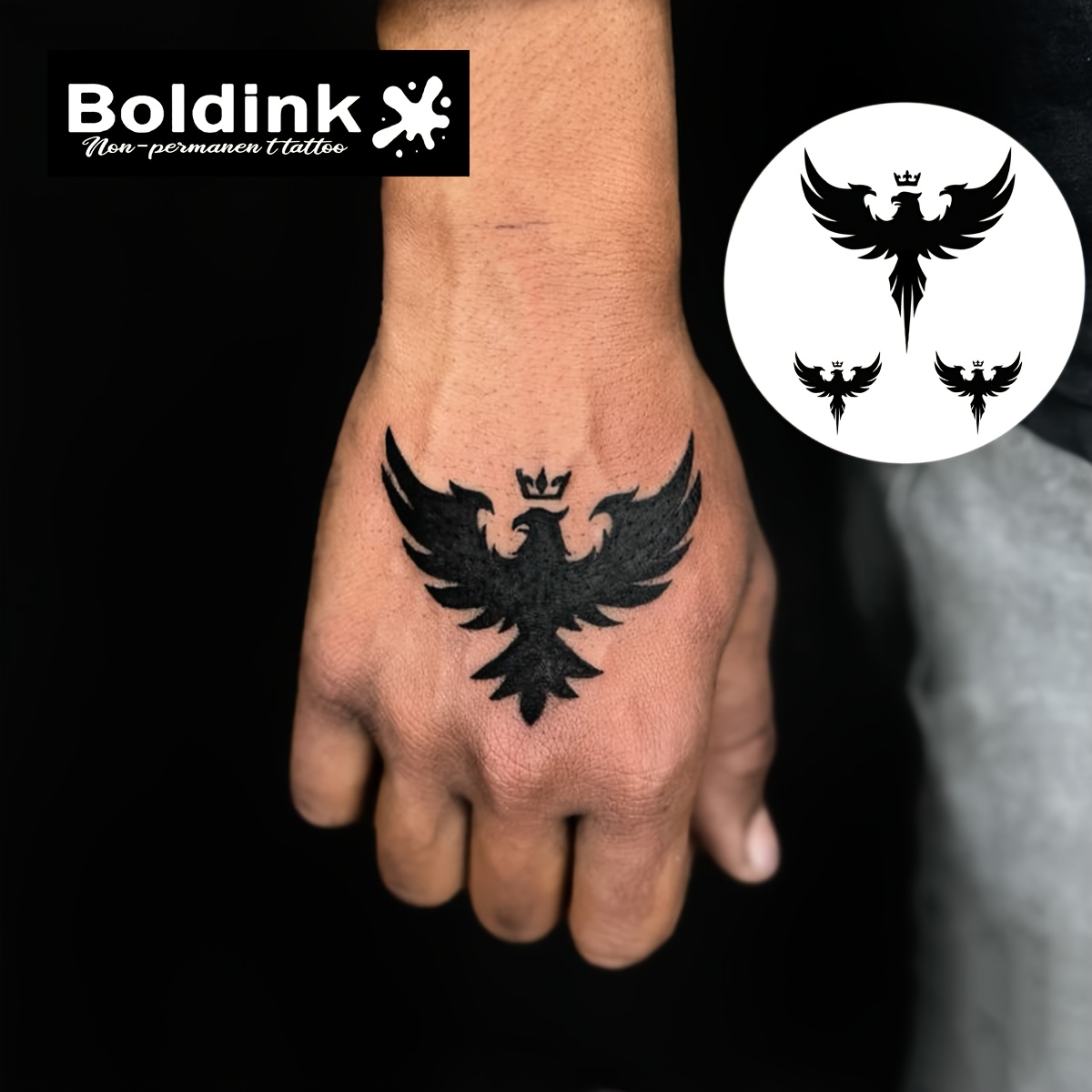Image of Boldink Non-permanent Tattoo Technology, Eagle Wearing A Crown, Mini Small Design Tattoo Sticker, Design Easy Exquisite Detailed, , Waterproof Tattoo Sticker, Lasting 1-2 Weeks, To Apply, Looks Great