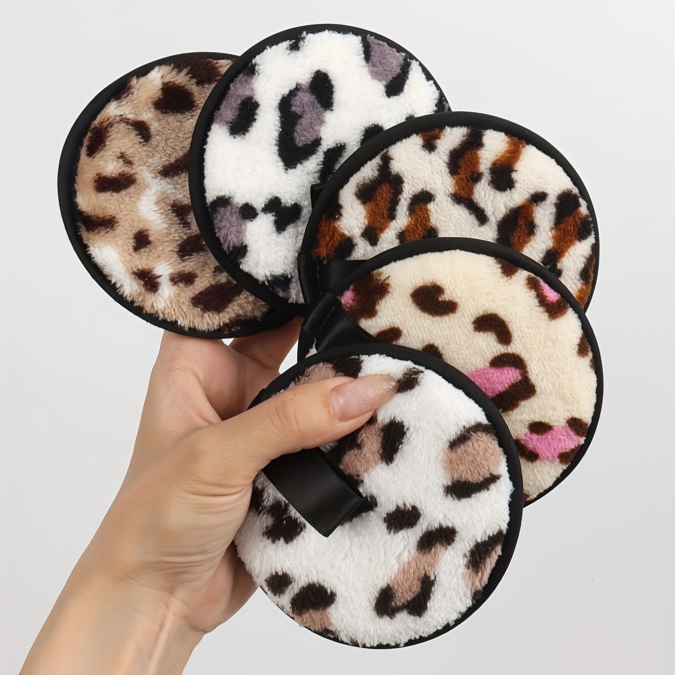 TEMU 5-15 Pack Leopard Print Herbruikbare Dubbelzijdige Gezichtsreinigingspuffs, Ongeurende Chemische-vrije Beauty Blenders voor Make-upverwijdering,