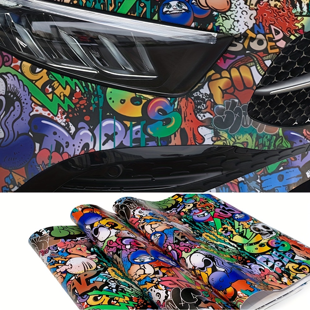 

1 Roll Car Wrapping Sticker Motorcycle Bicycle Body Color Changing Film With Cartoon Pattern, Waterproof And Scratchproof, Suitable For All Car Models
