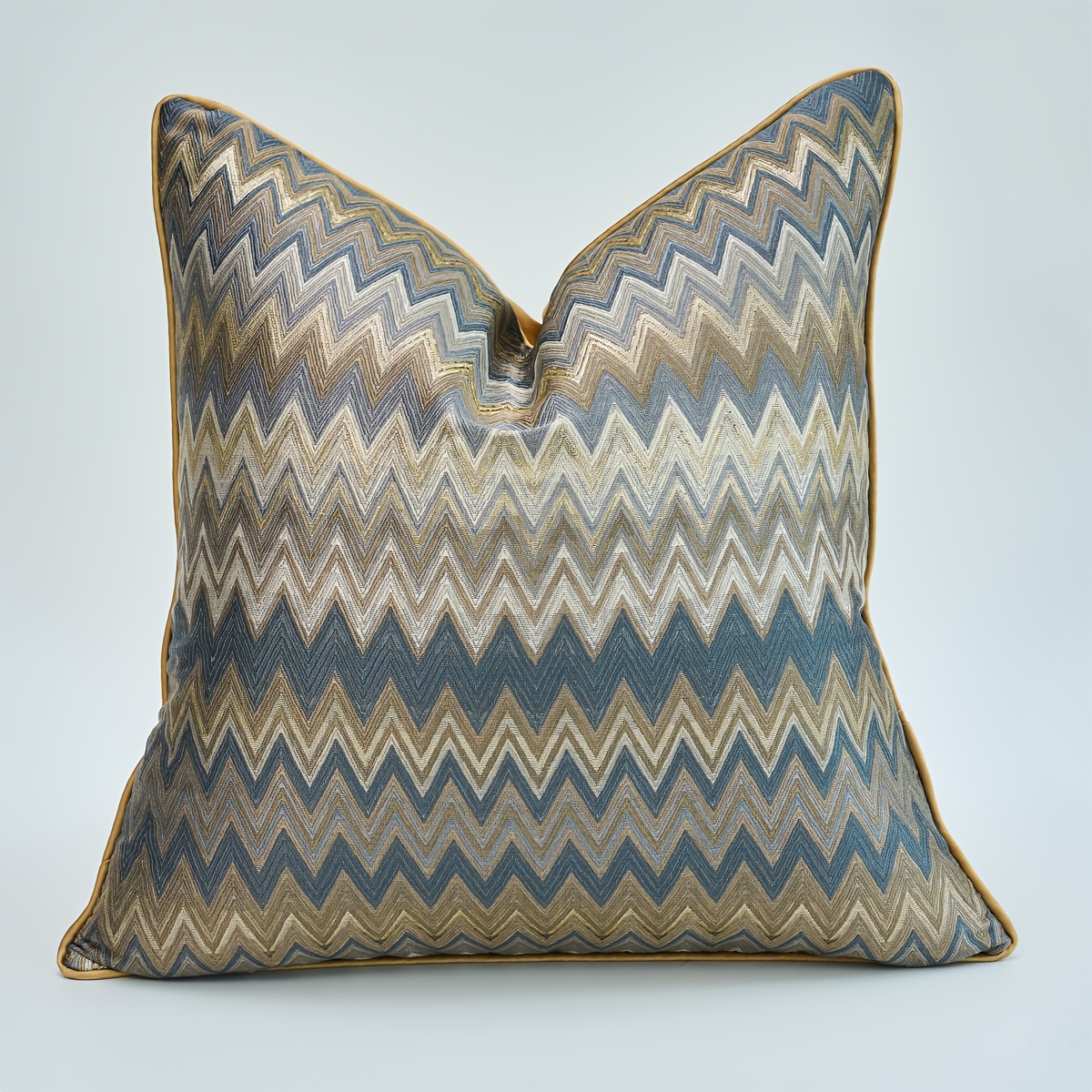 TEMU 1pc Polyester Single-sided High-precision Jacquard Blue And Golden European-style Luxurious Modern Geometric Herringbone Wave Pattern With