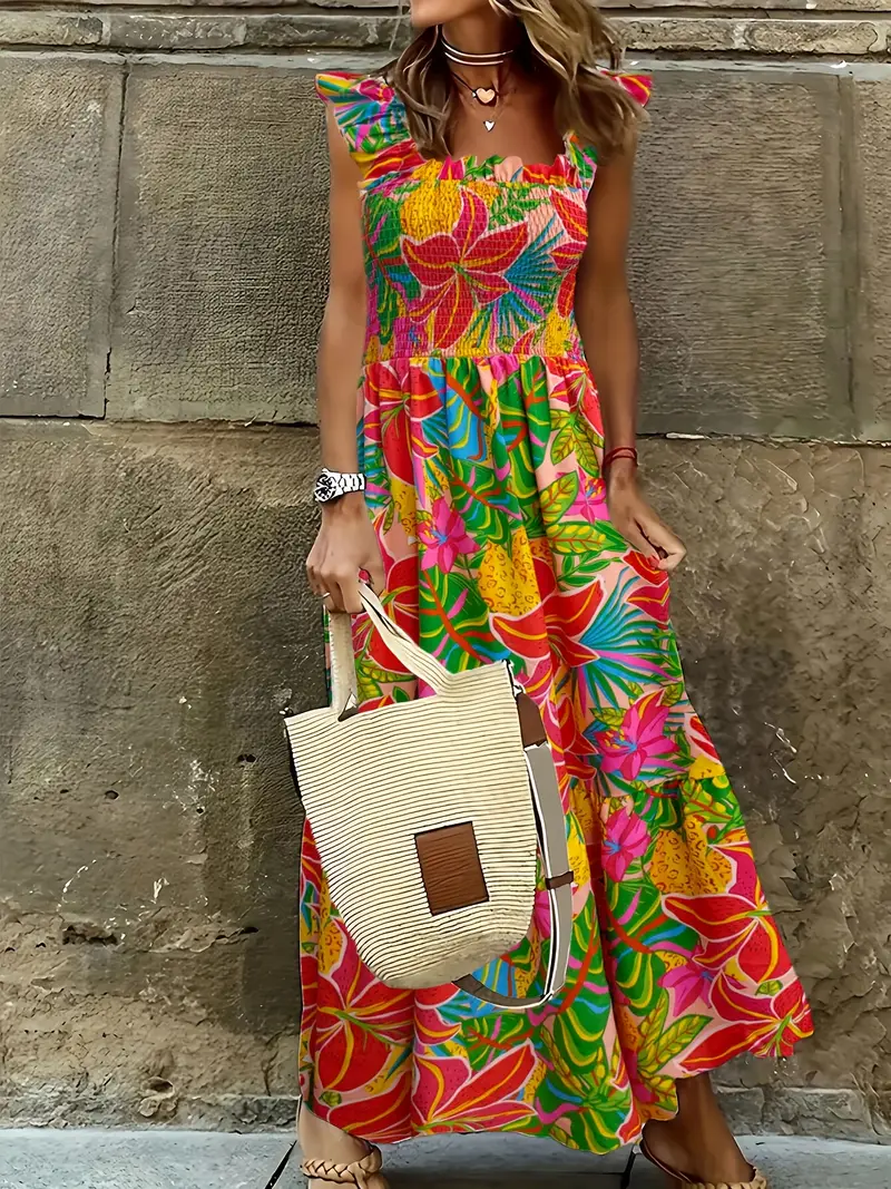 summer dress tropical Cupshe Ease Maxi - Blue 95% polyester Brillora Women's Summer Beach Vacation