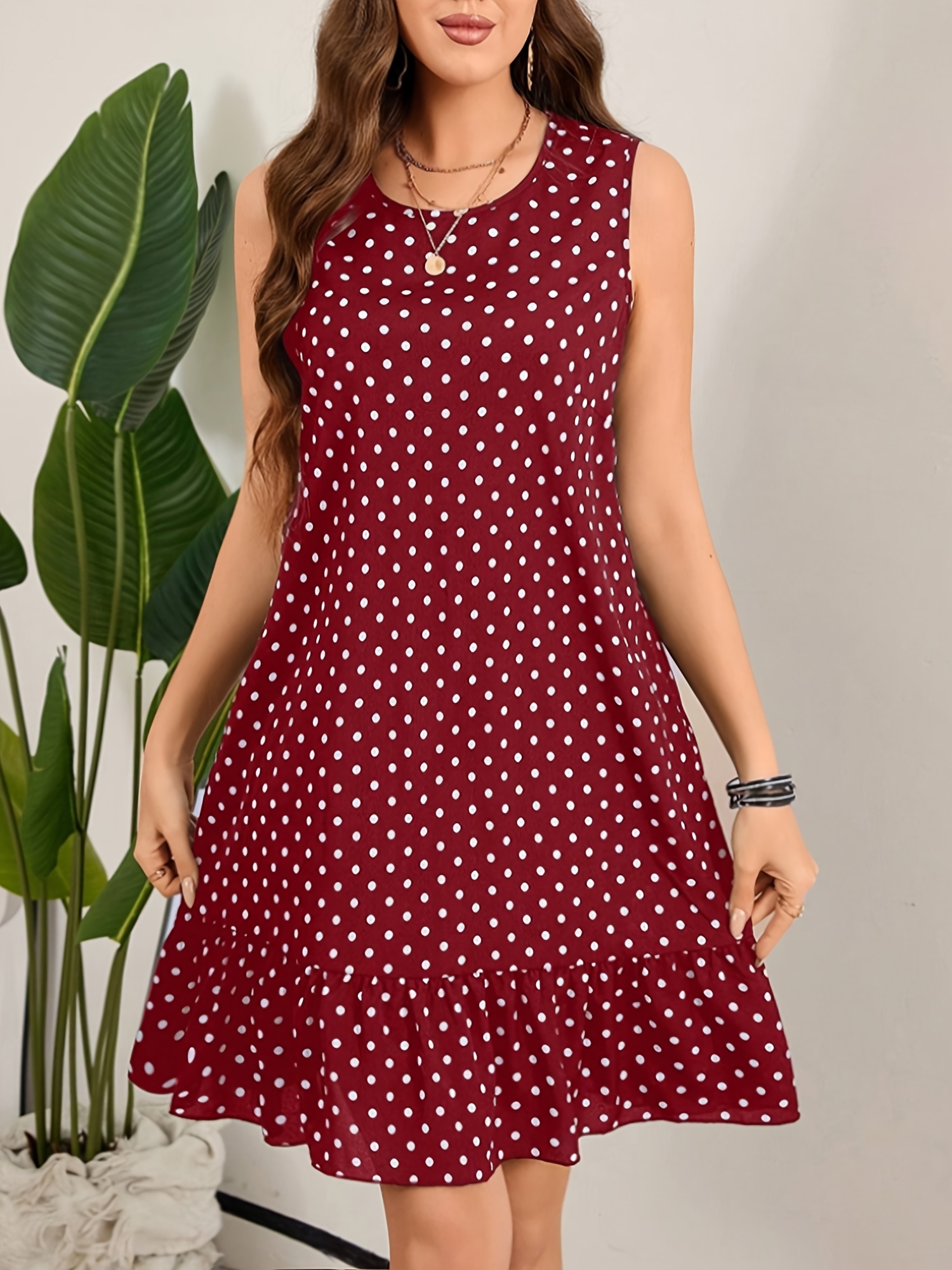 zonder mouwen polka dot jurk voor dames rood met witte Temu Belgium