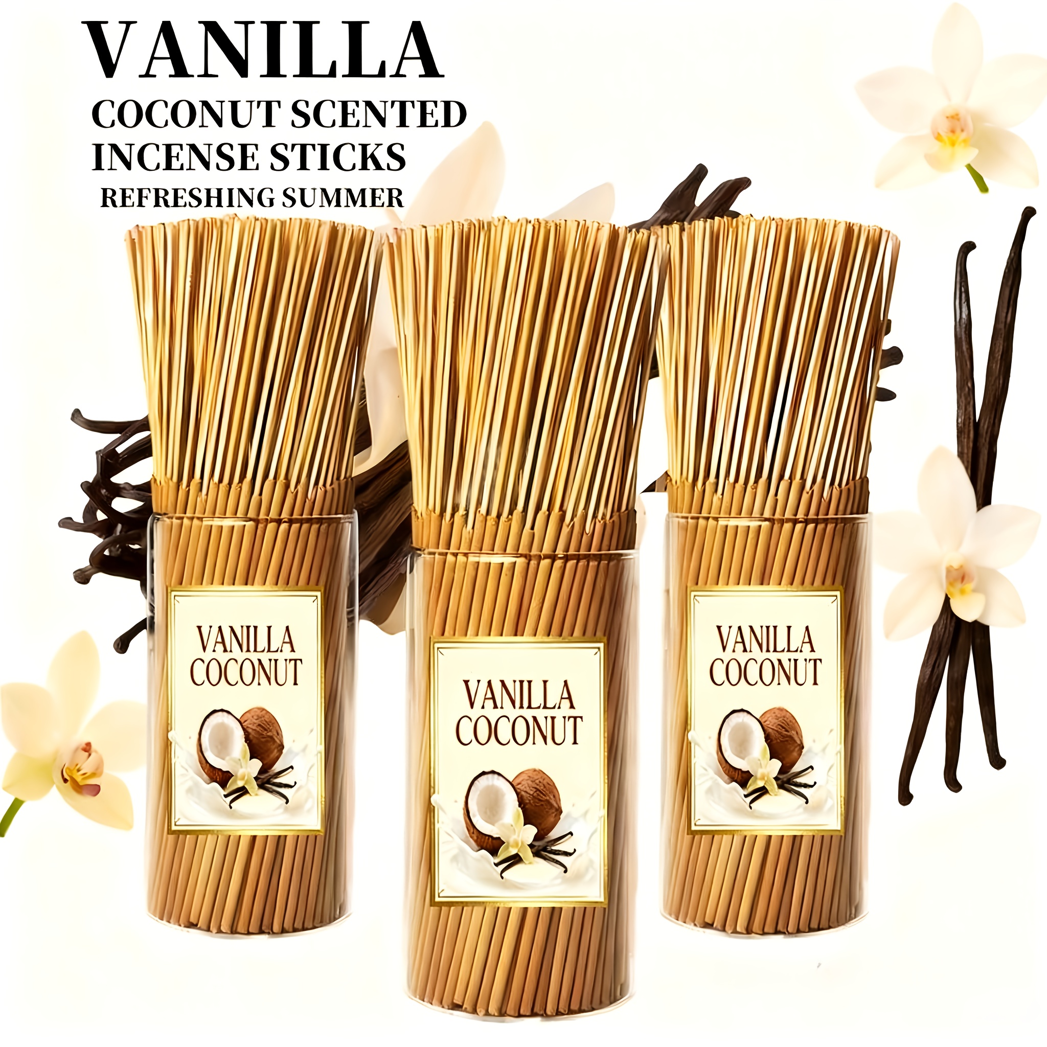 31/62/127 piezas de Varillas de Incienso de  y Vainilla | Varillas Hechas a Mano con Tiempo de Combustión de 30-40 Minutos | Aroma Exótico de Leche de  para Fragancia del Hogar | Adecuado para Dormitorio, Sala de Estar, Cocina, Oficina, Balcón y Camping | Ideal para Yoga, Meditación y Ambiente de