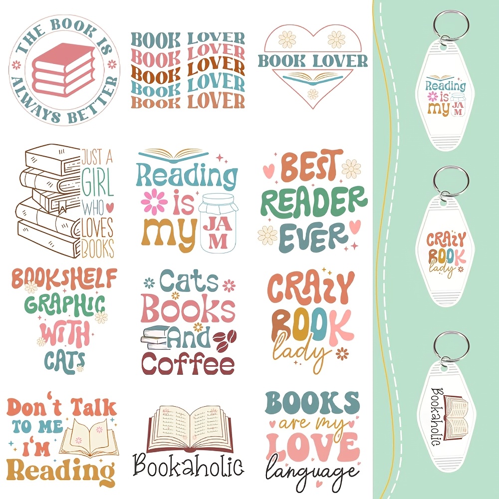 

Uv Dtf Love Reading Books Keychain Set, 5pcs - Waterproof And Vinyl, Ideal For Keys, , And Crafts, Book Text