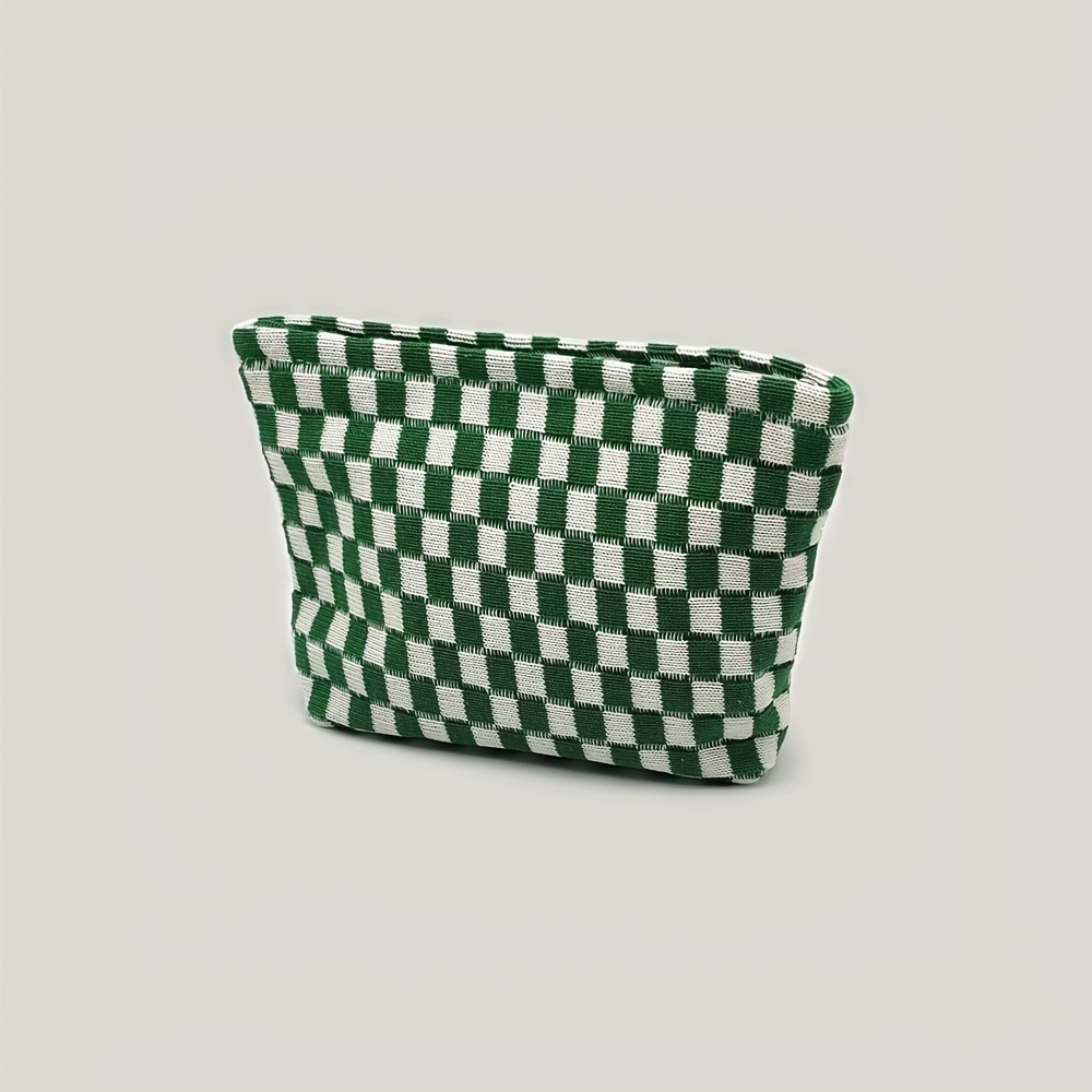TEMU 1pc Large Knitted Cosmetic Organizer Bag - Checkered Makeup & Stationery Case, Spacious Travel Toiletry Bag, Portable Storage Organizer For