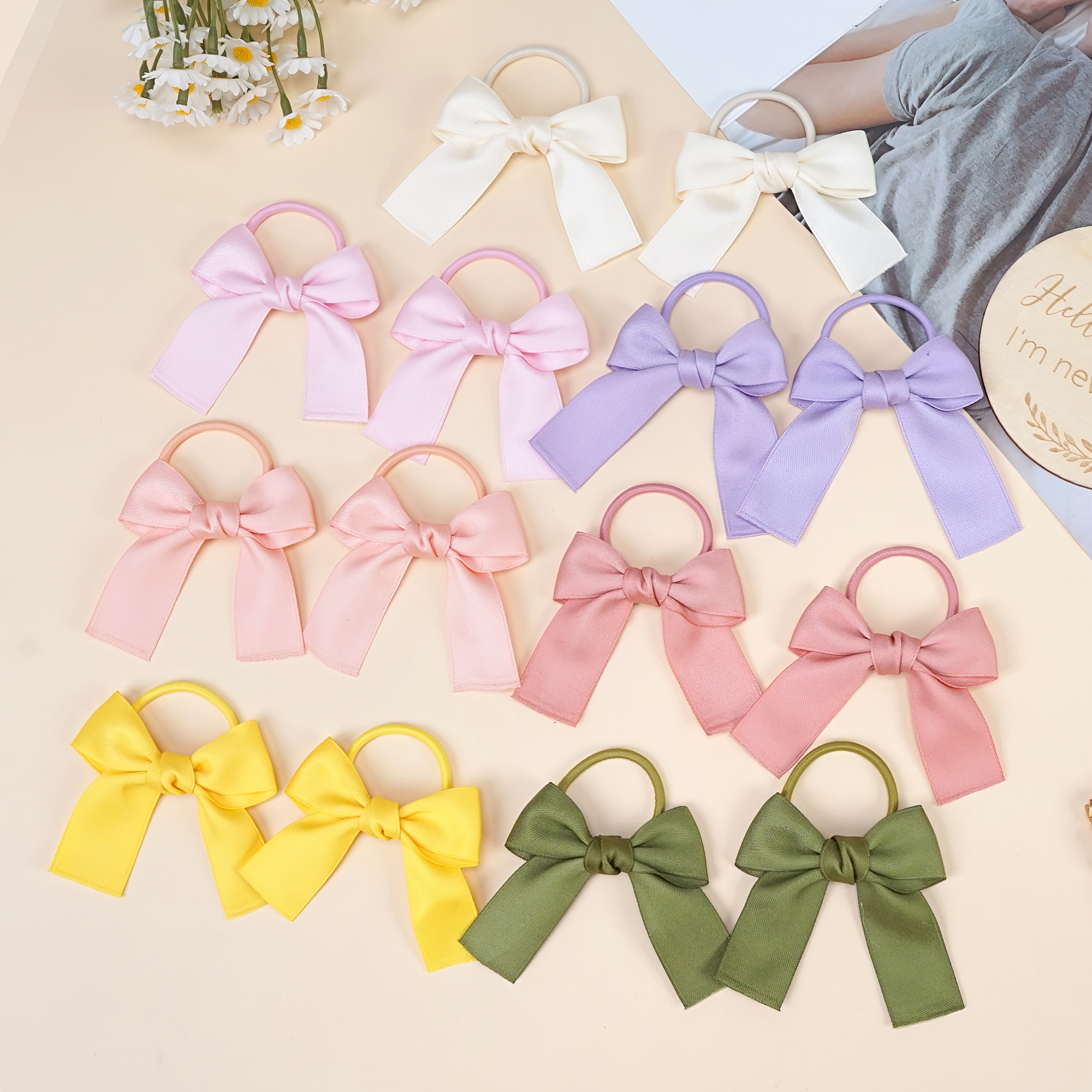 14pcs Hair Bows For Girl Ribbon Bows Hair Ties Bows Rubber Bands Pigtail Ponytail Bows Hair Accessories For Girl