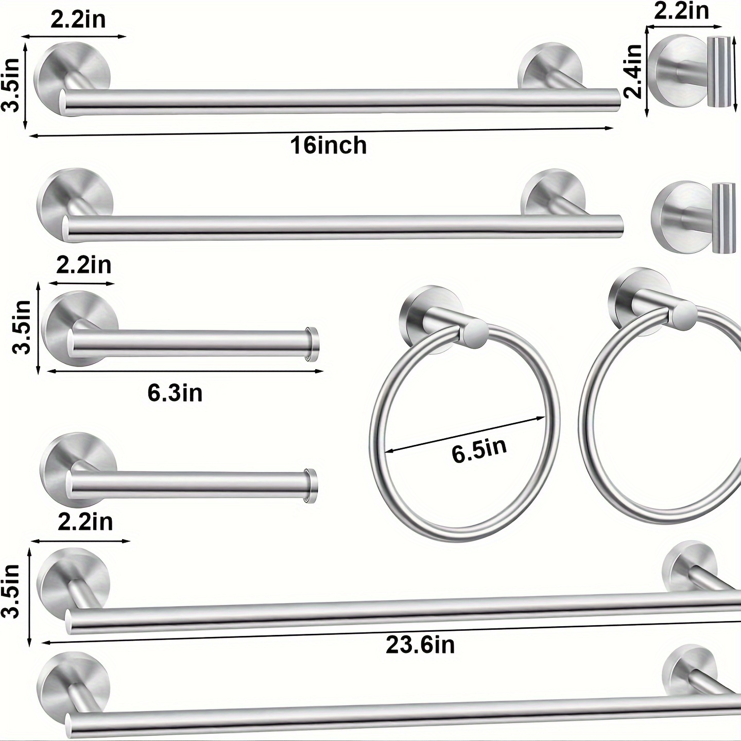10-Piece SUS304 Stainless Steel Bathroom Hardware Set - Brushed Silvery Kit
