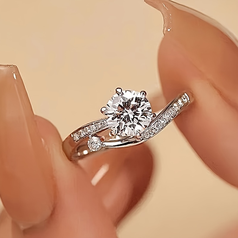 TEMU A Easy And Stylish Engagement Ring For Women, Featuring A Sparkling Synthetic Zirconia, Perfect For Weddings, Parties, Everyday Wear, And As A Proposal Gift
