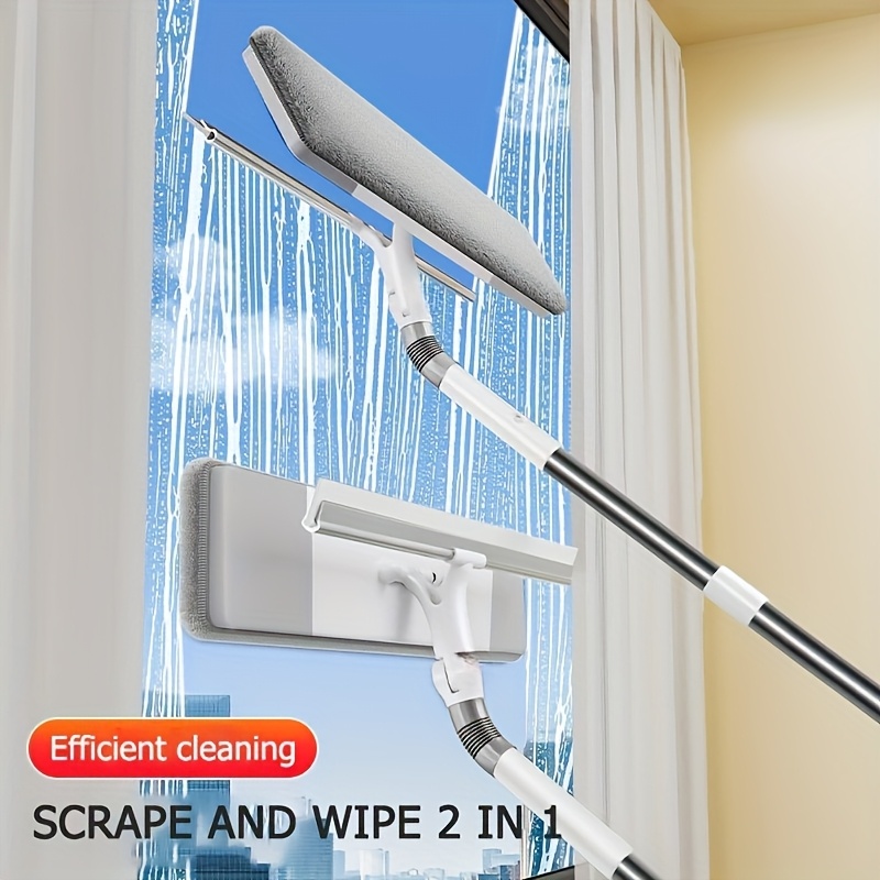 1 set 2 in 1 retractable window scrapers stainless steel and plastic tpr handle multi sided cleaning tool for glass walls outdoors cars yards home bathroom with holiday gift details 4