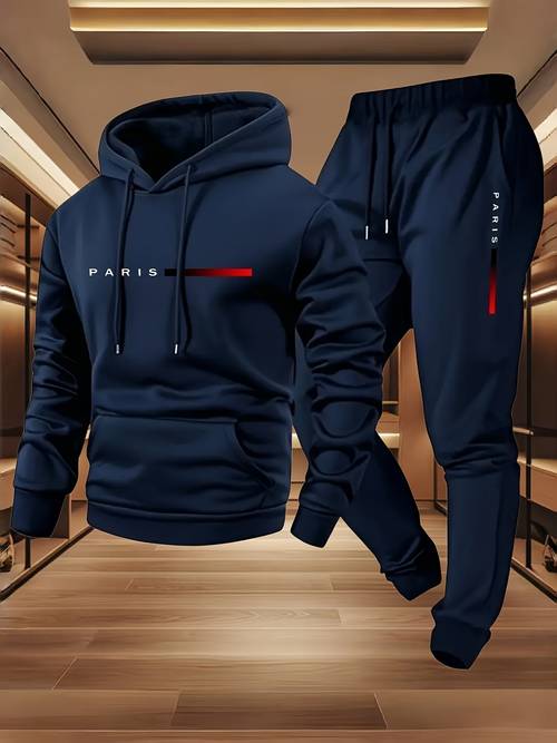 halloween mens paris letter print hooded sweatshirt and drawstring sweatpants set a must have for autumn and winter suitable for daily outdoor wear