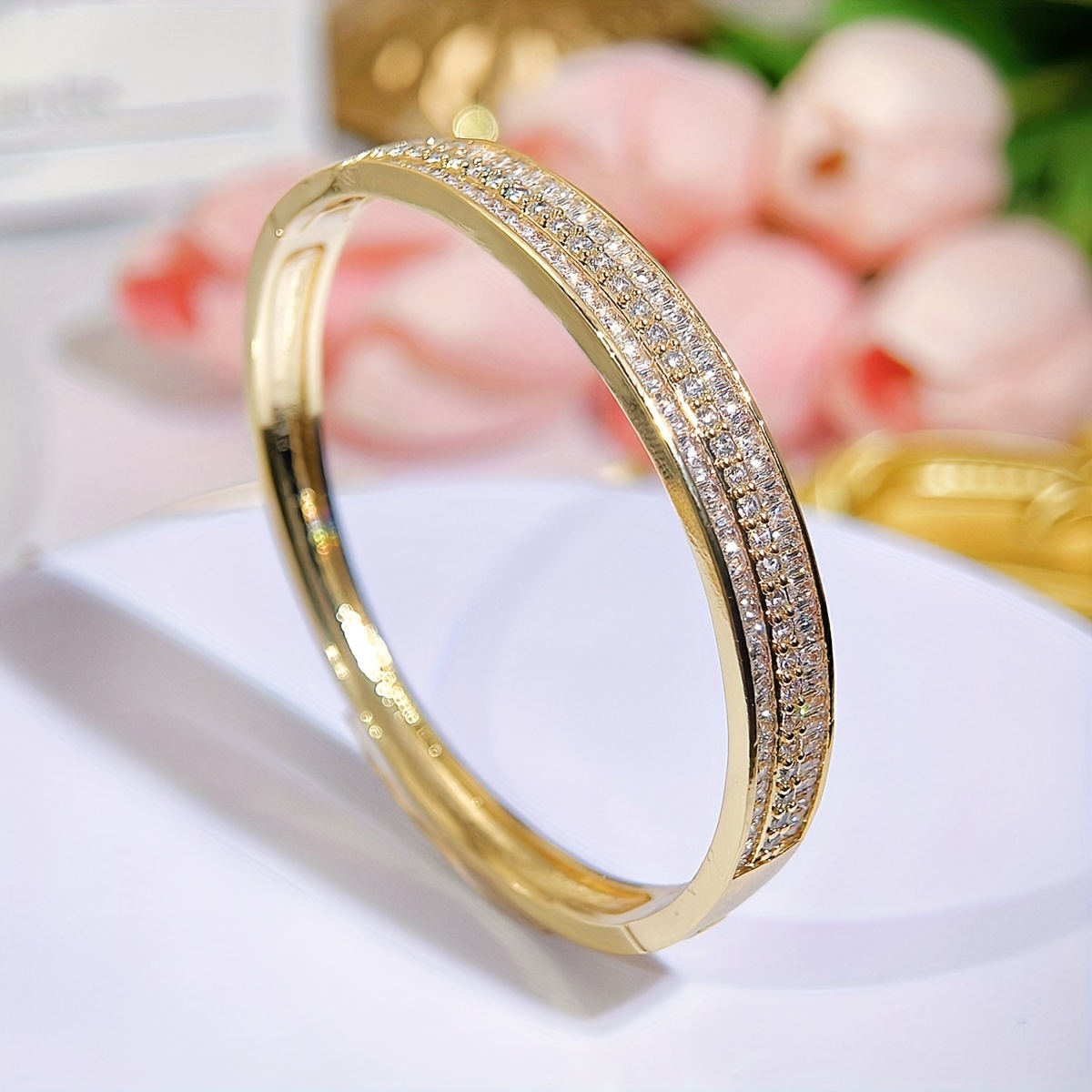 TEMU 1pc Bridal Golden Bangle Full Micro Tiny Synthetic Zirconia High Quality Wrist Jewelry Clothing Accessories